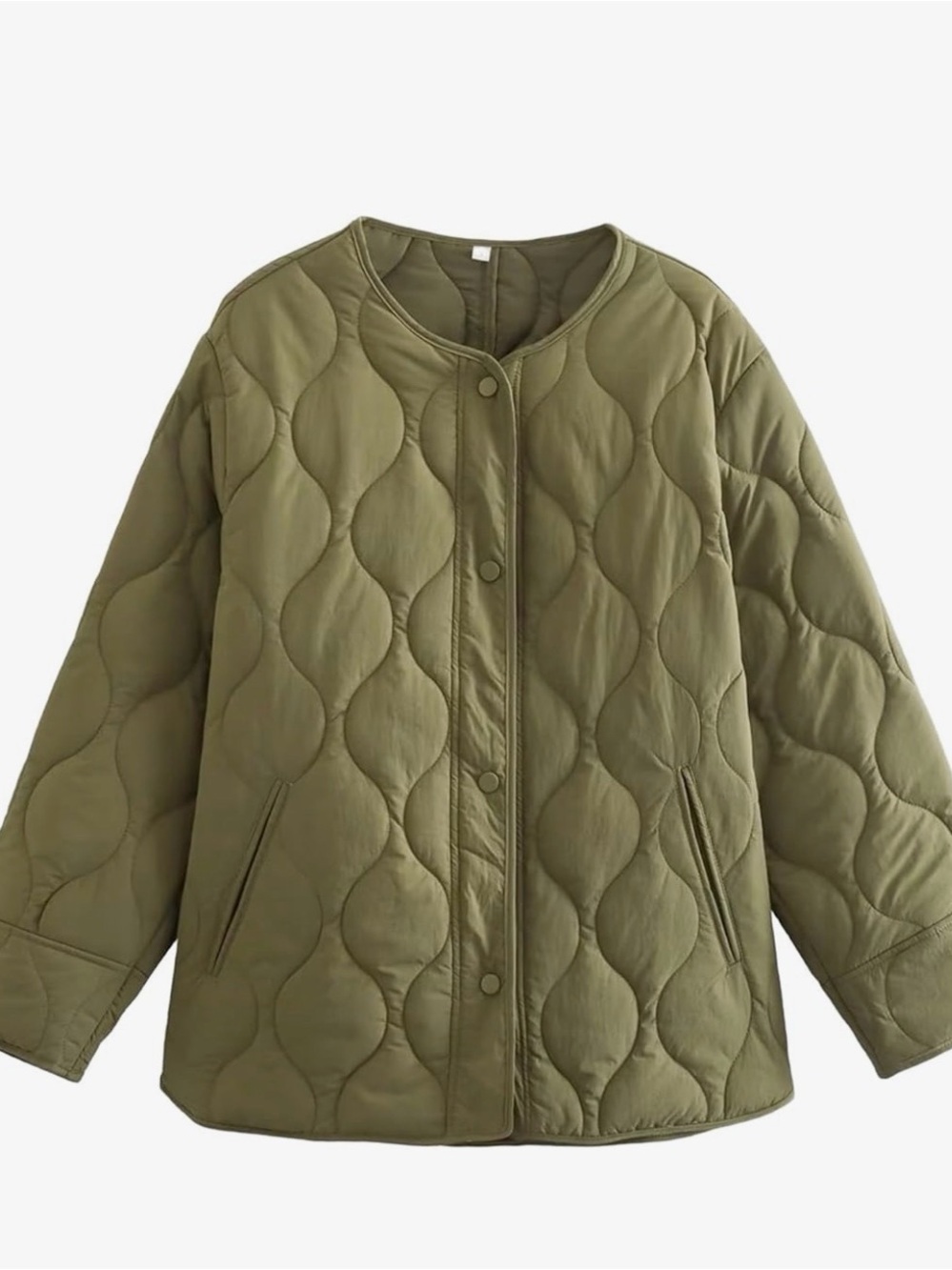 Olive Quilted Button-Front Jacket